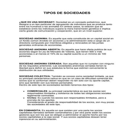 Tipos de Sociedades y Empresas | DOCX