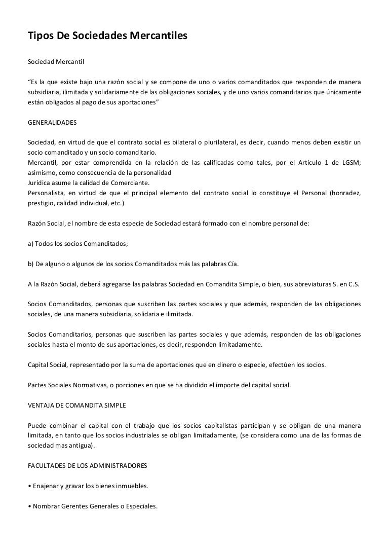 Tipos de sociedades mercantiles
