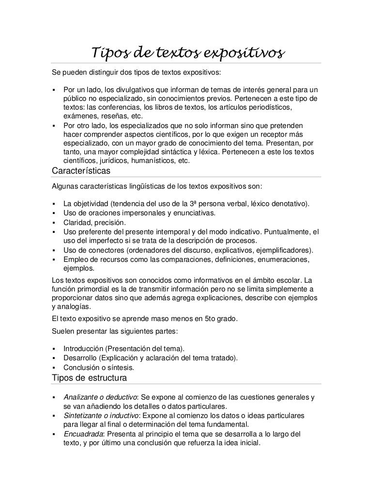Tipos De Textos Expositivos