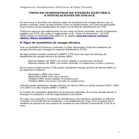 TIPOS DE SUMINISTROS DE ENERGÍA ELÉCTRICA E INSTALACIONES DE ENLACE