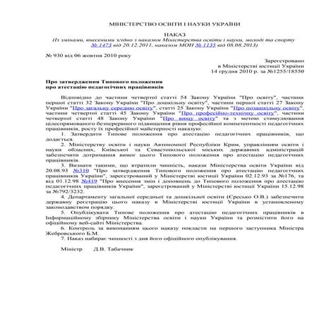 Типове положення про атестацію педагогічних працівників