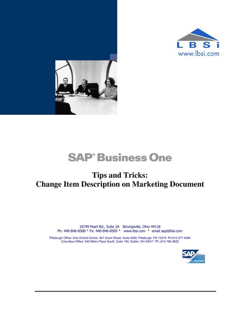 SAP Business One Tips and tricks: change item description on a marketing docu...