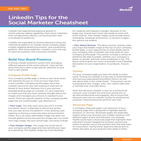 LinkedIn Tips for the Social Marketer Cheatsheet