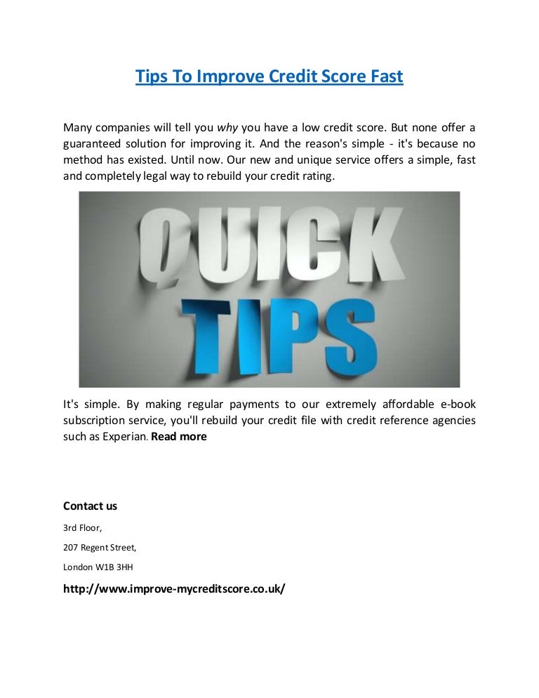Tips to Improve Credit Score fast
