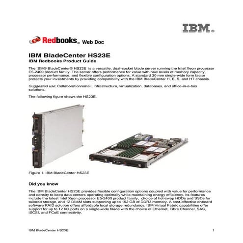 IBM Redbooks Product Guide: IBM BladeCenter HS23E