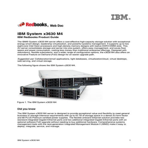  IBM Redbooks Product Guide: IBM System x3630 M4