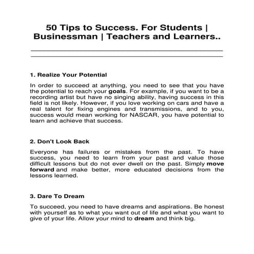 50 Tips to Success in Life | Career | Dreams