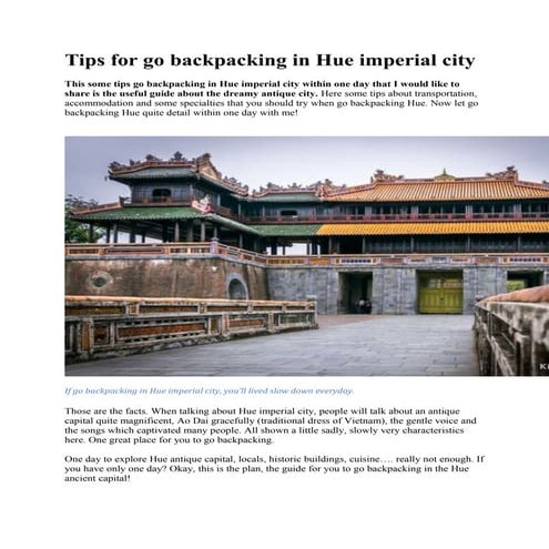 Tips for go backpacking in hue imperial city