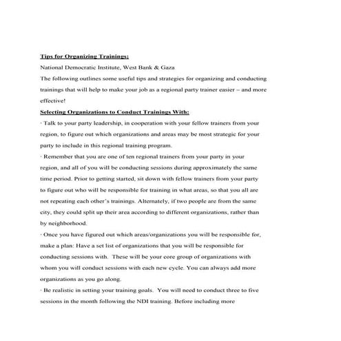 Tips for organizing trainings