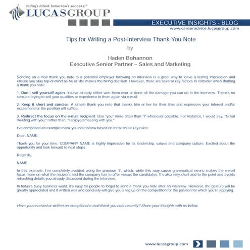 Tips for Writing a Post-Interview Thank You Note