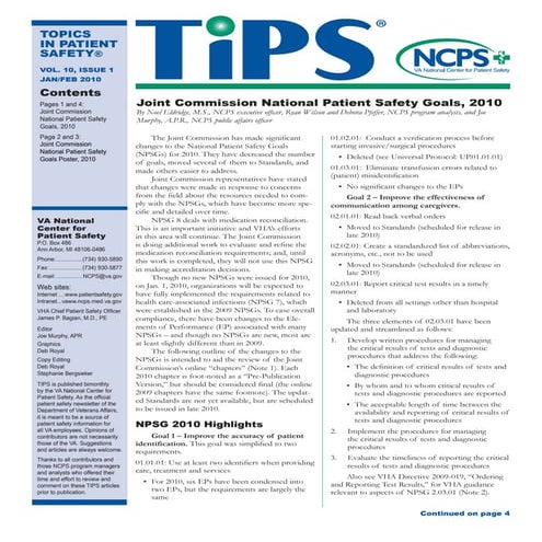 2010 issue of Topics in Patient Safety with 2010 Joint Commission National Pa...