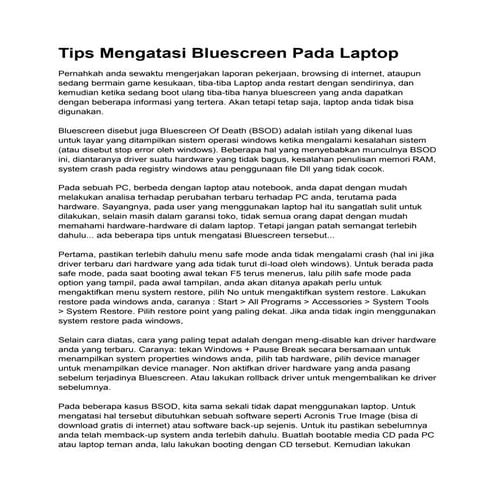 Tips mengatasi bluescreen pada laptop