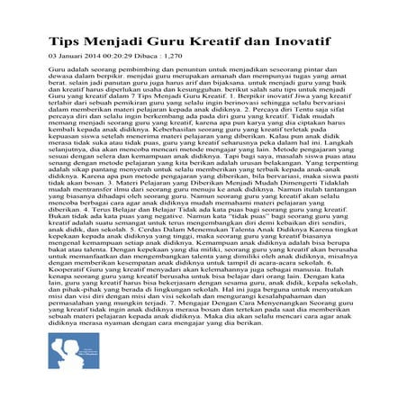 Inovasi Dan Kreativitas Guru Dalam Pembelajaran | PDF
