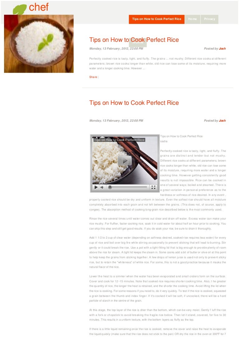 Tips on How to Cook Perfect Rice