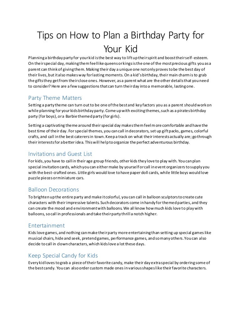 Tips on how to plan a birthday party for your kid