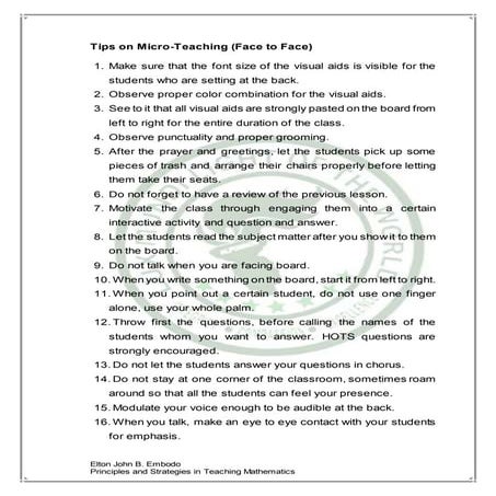 Tips on Micro-Teaching Face-To-Face and virual