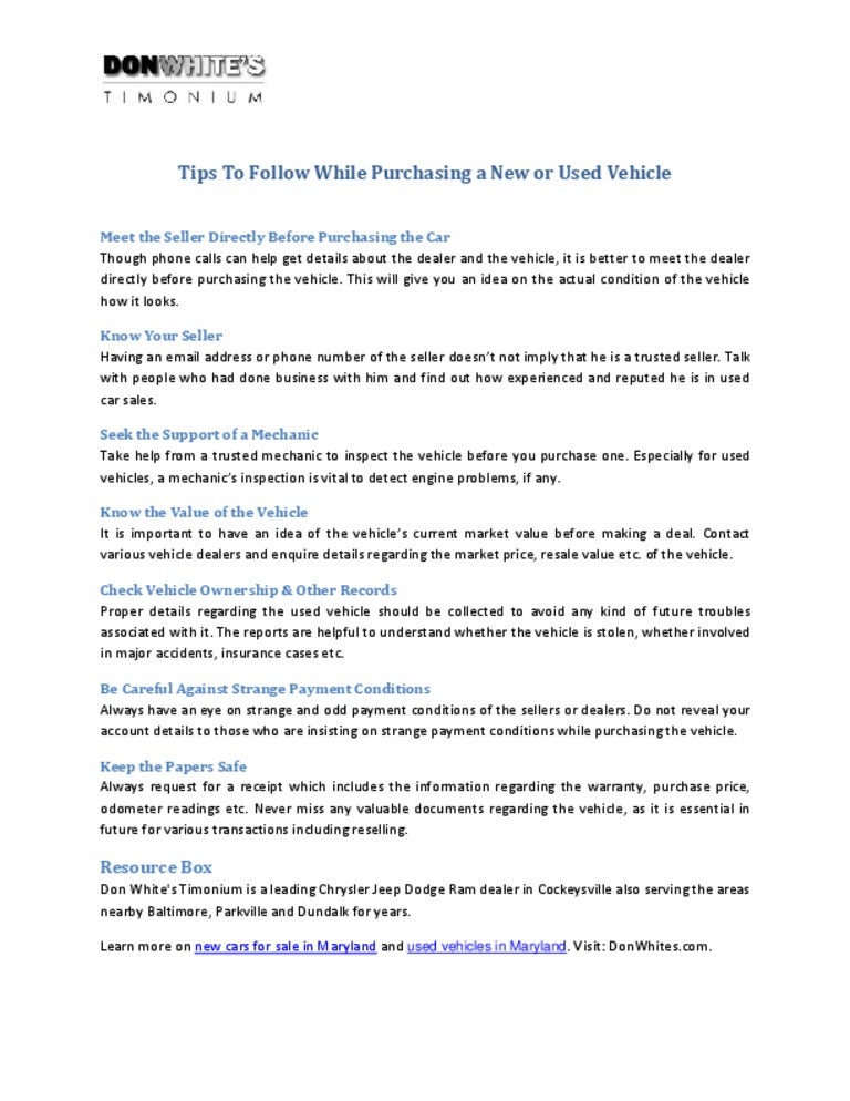 tips to follow while purchasing a new or used vehicle