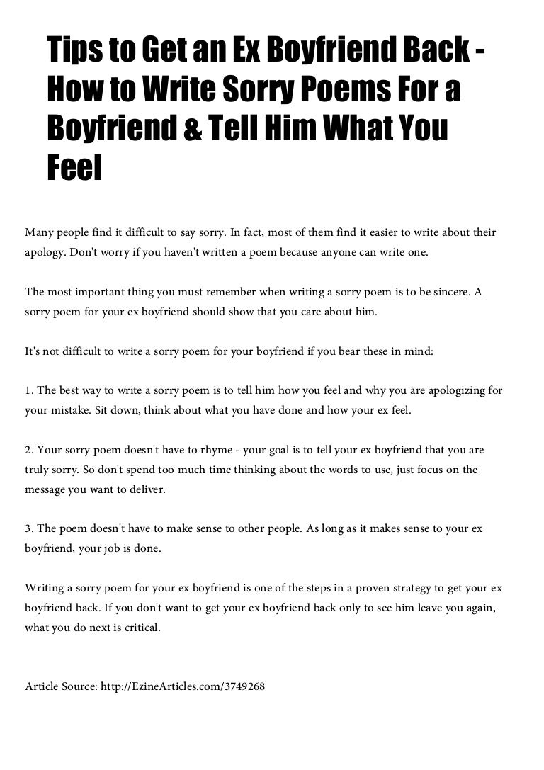 Tips to get an ex boyfriend back, how to write sorry poems