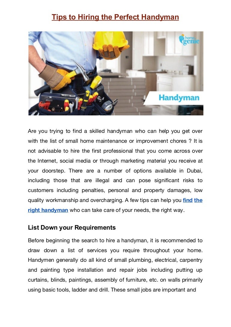Tips to Hiring the Perfect Handyman