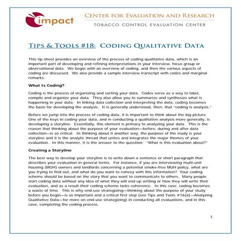 Tips & Tools #18 Coding Qualitative Data | PDF