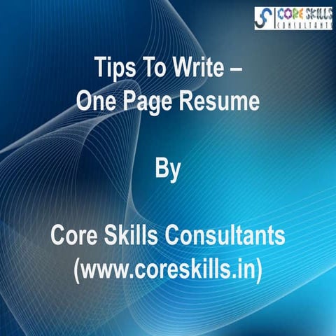 Tips To Write One Page Resume