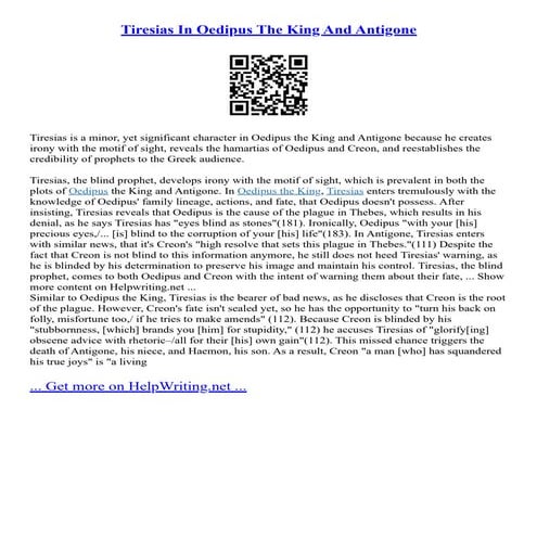 Tiresias In Oedipus The King And Antigone