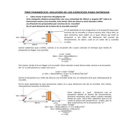 Tiro parabólico ejercicios para entregar solución