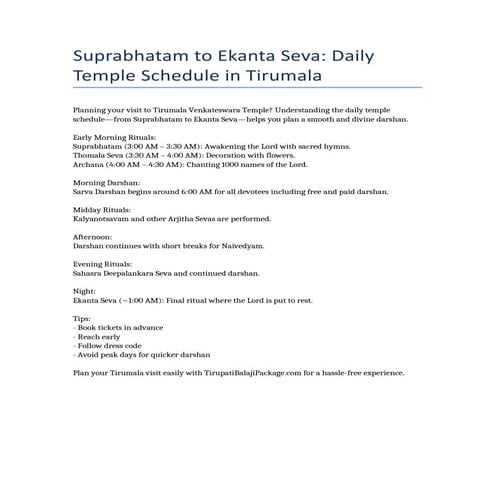 Comprehensive Daily Temple Schedule at Tirumala Venkateswara Temple | DOCX