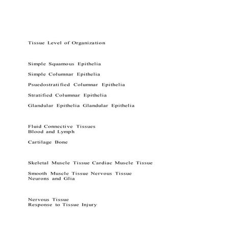 Tissue Level of OrganizationSimple Squamous Epithelia
