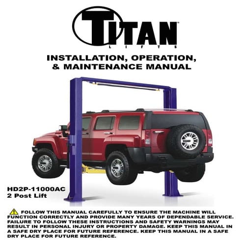 Titan hd2 p-11000ac-2-post-lift-manual