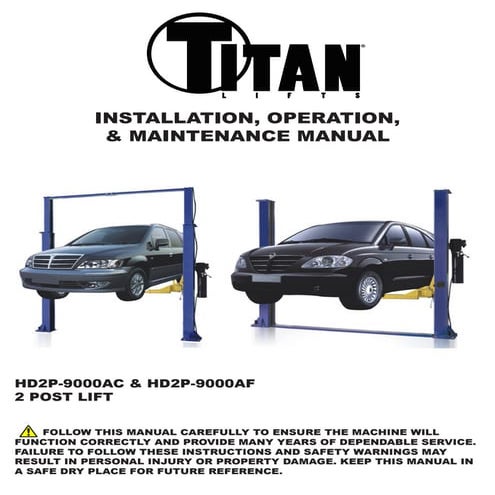 Titan hd2 p-9000ac-af-2-post-lift-manual