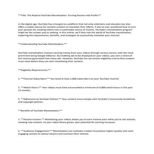 Tube Mastery and Monetization 