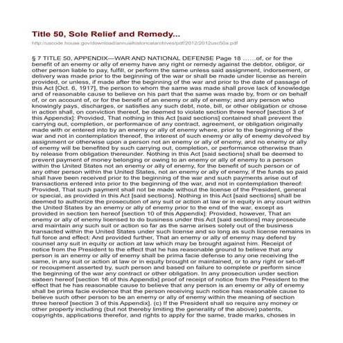 Title 50, Sole Relief and Remedy...
