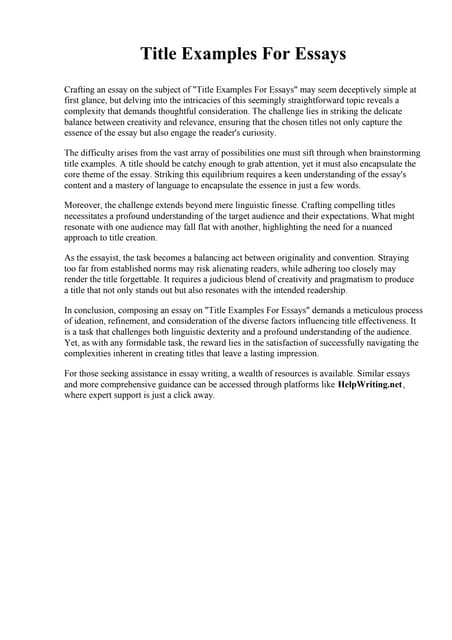 Good Titles For Essays PDF Good Titles For Essays PDF