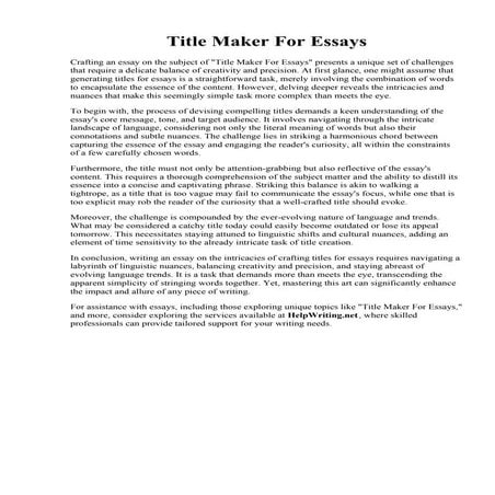 Title Maker For Essays