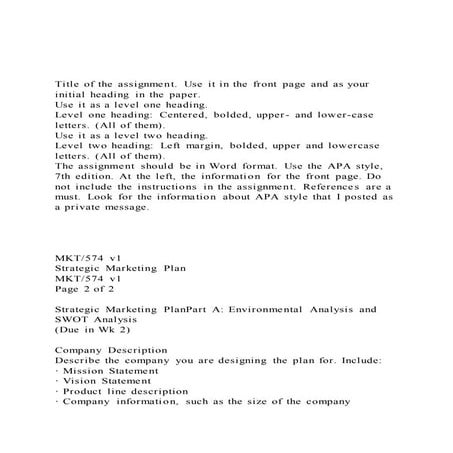 Title of the assignment. Use it in the front page and as your 