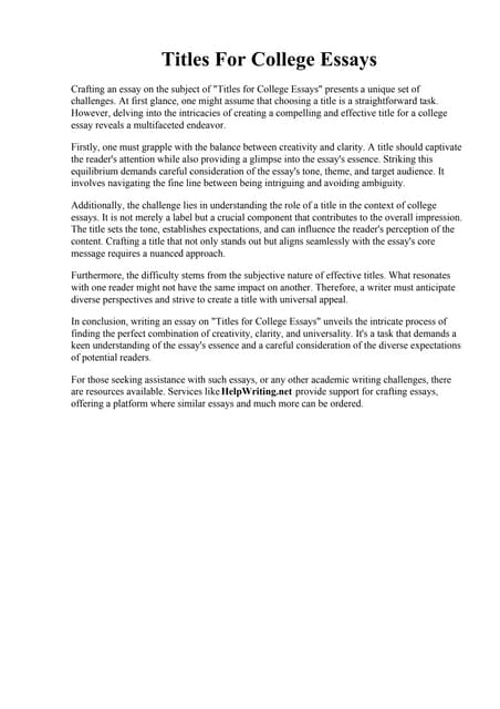 Titles For College Essays pdf Titles For College Essays pdf
