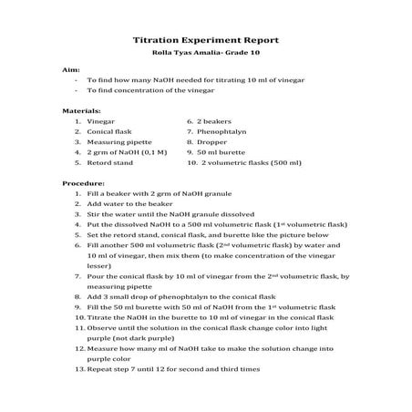 Titration experiment report