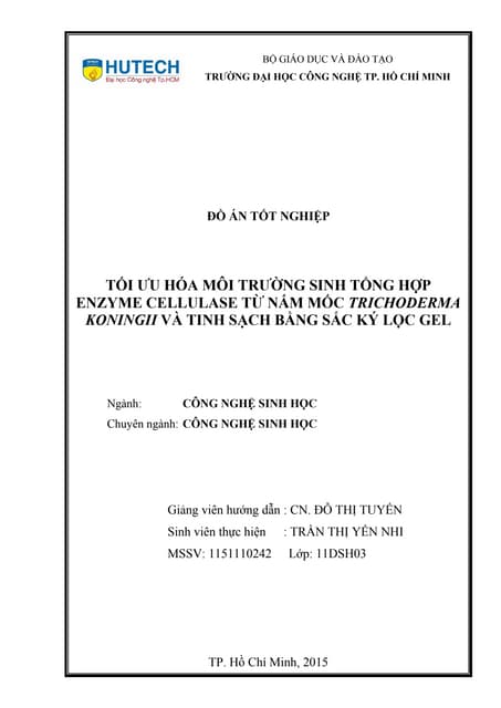 Tối ưu hóa môi trường sinh tổng hợp enzyme cellulase từ nấm mốc trichoderma k...