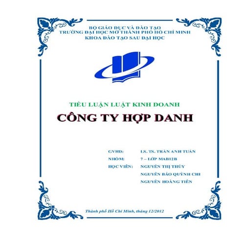 Tiểu luận luật kinh doanh công ty hợp danh