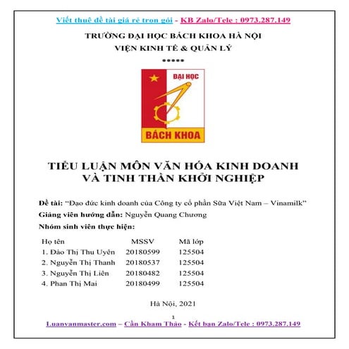 Tiểu luận Đạo đức kinh doanh của Công ty cổ phần Sữa Việt Nam – Vinamilk.docx