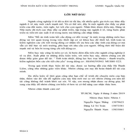 Tiểu luận tính toán nhiệt, động lực học trục khuỷu – thanh truyền, kiểm nghiệ...