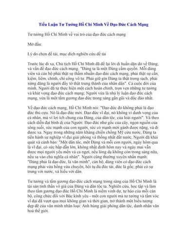 Tiểu luận tư tưởng hồ chí minh về đạo đức cách mạng
