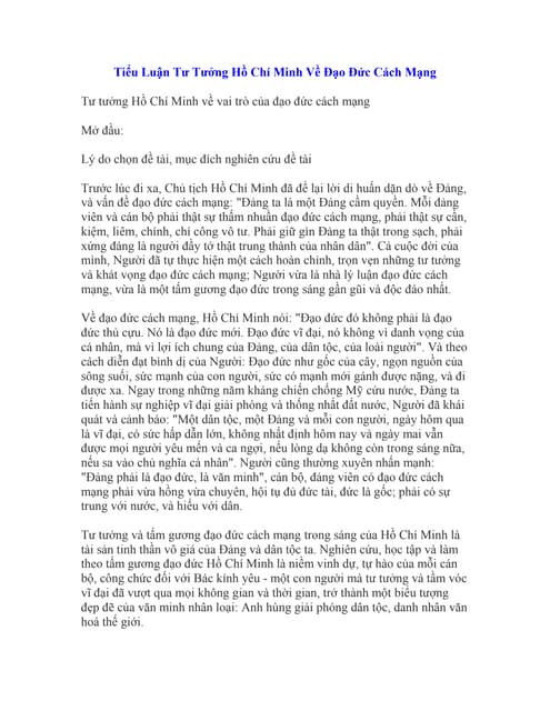 Tiểu luận tư tưởng hồ chí minh về đạo đức cách mạng