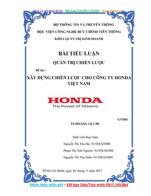 Tiểu Luận Xây Dựng Chiến Lược Cho Công Ty Honda Việt Nam.docx
