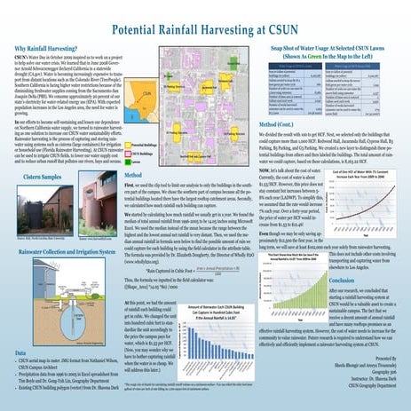 California;  Potential Rainfall Harvesting at California State University, Northridge  