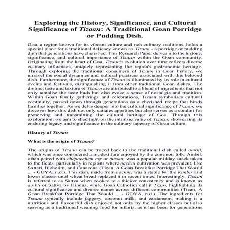 Exploring the History, Significance, and Cultural Significance of Tizaan: A Traditional Goan Porridge or Pudding Dish.