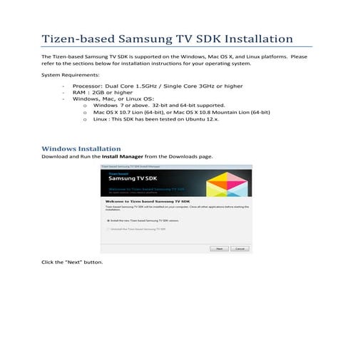 Tizen-based Samsung TV SDK Installation Guide