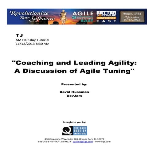 Coaching and Leading Agility: A Discussion of Agile Tuning