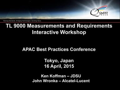 TL 9000 Measurements and Requirements Interactive Workshop
